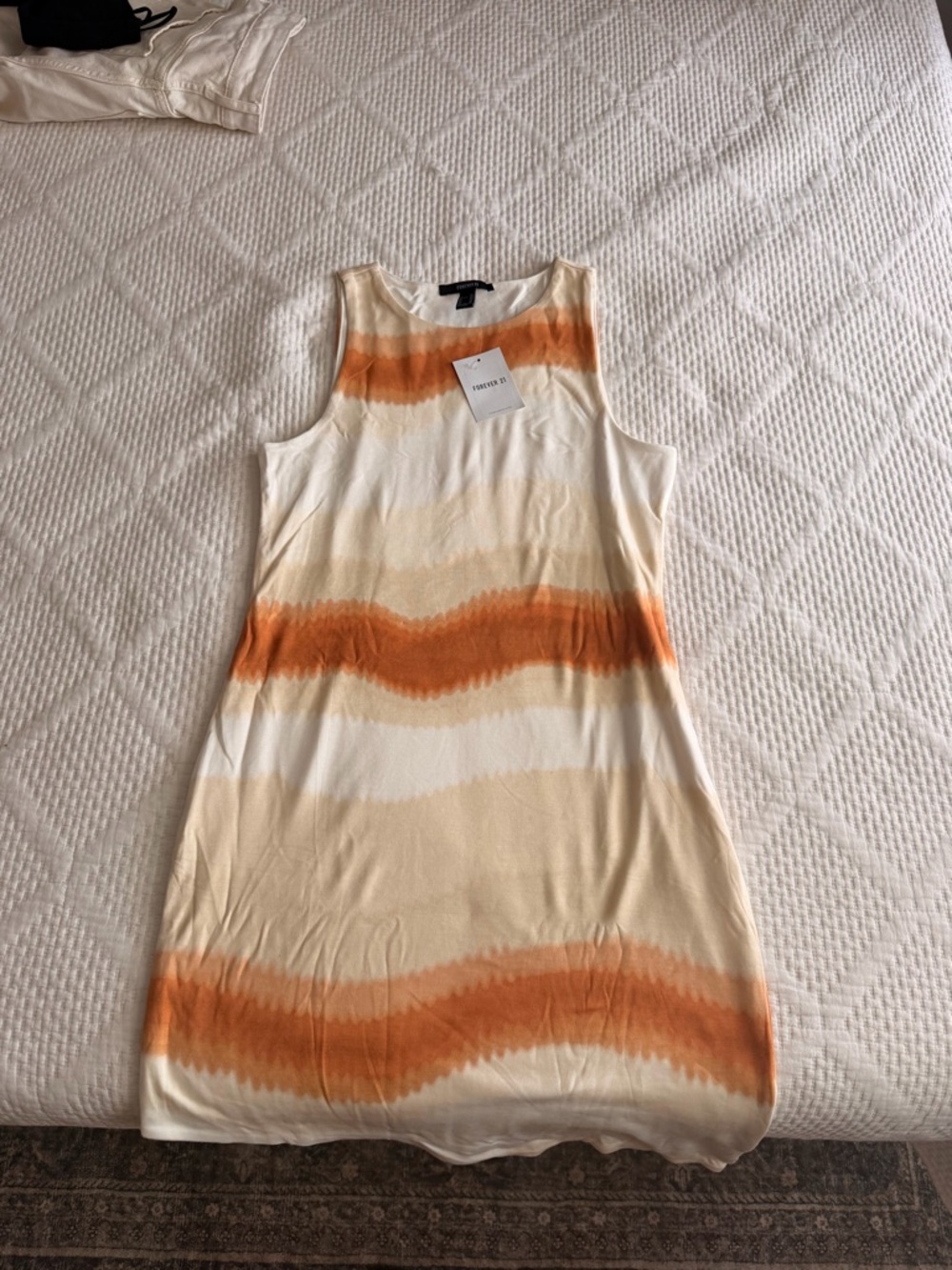 Forever 21 Cream and Copper Tie-Dye Sleeveless Shift Dress